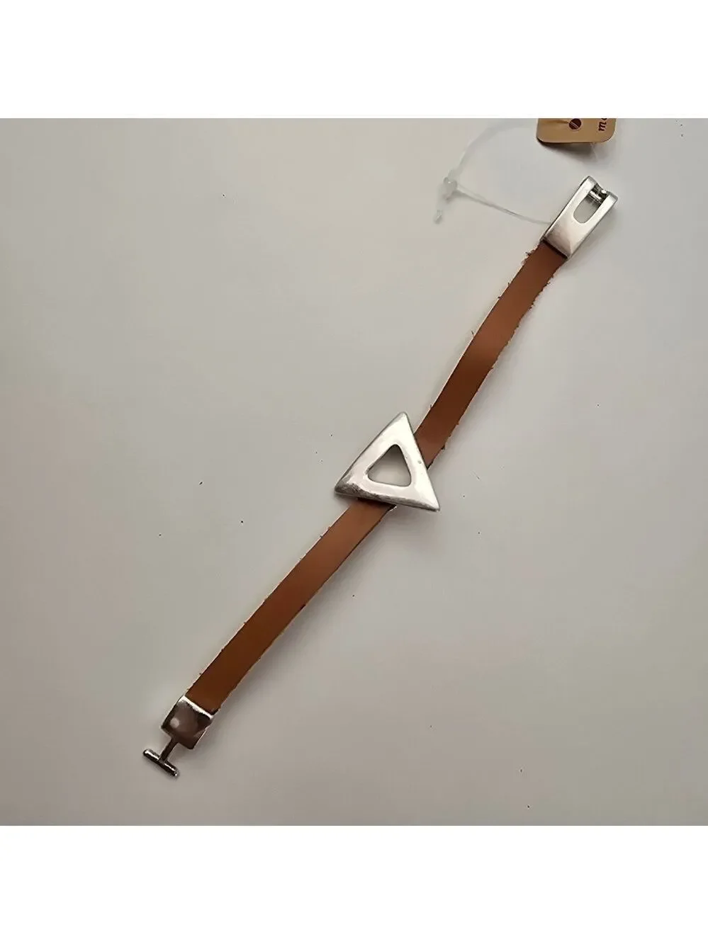 NWT Bohemian Antique Silver Geo Triangle Brown Faux Leather Bracelet